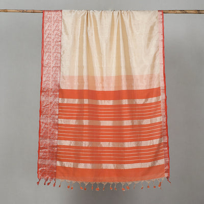 Orange - Mangalagiri Handloom Silk Cotton Saree with Zari Border