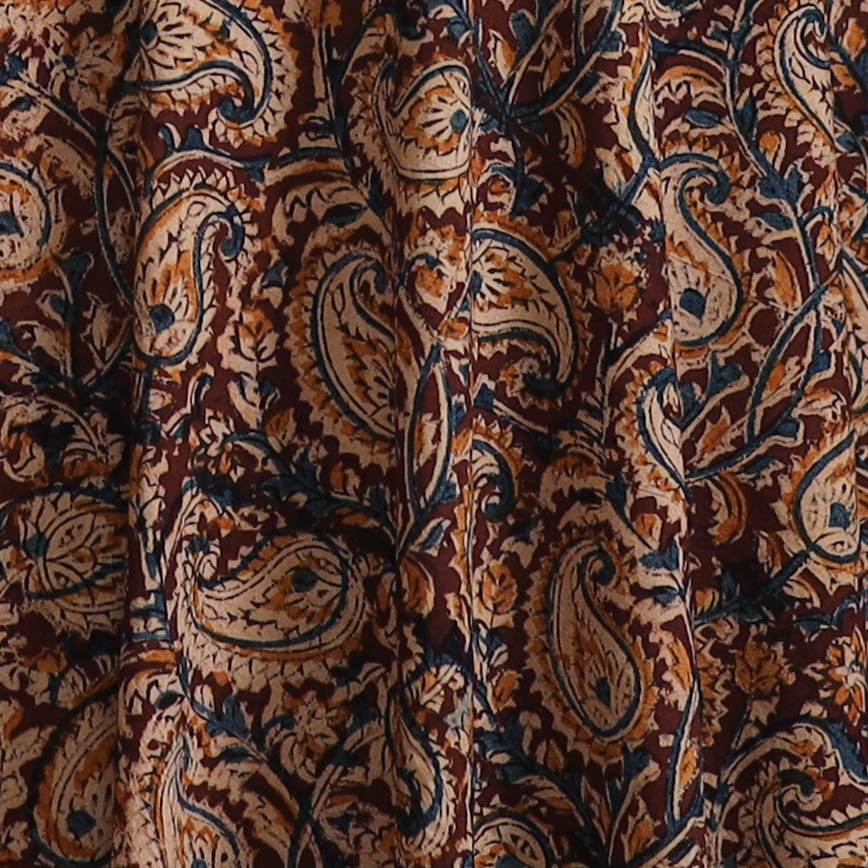 Brown - Pedana Kalamkari Hand Block Print Natural Dyed Cotton Fabric 07
