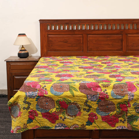 Yellow - Jaipur Print Single Tagai Kantha Bed Cover 75