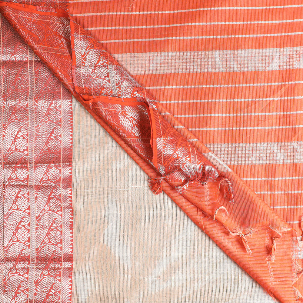 Orange - Mangalagiri Handloom Silk Cotton Saree with Zari Border