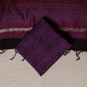 Bagh Hand Block Print Natural Dyed Chanderi Silk 3pc Unstitched Dress Material Suit Set 85
