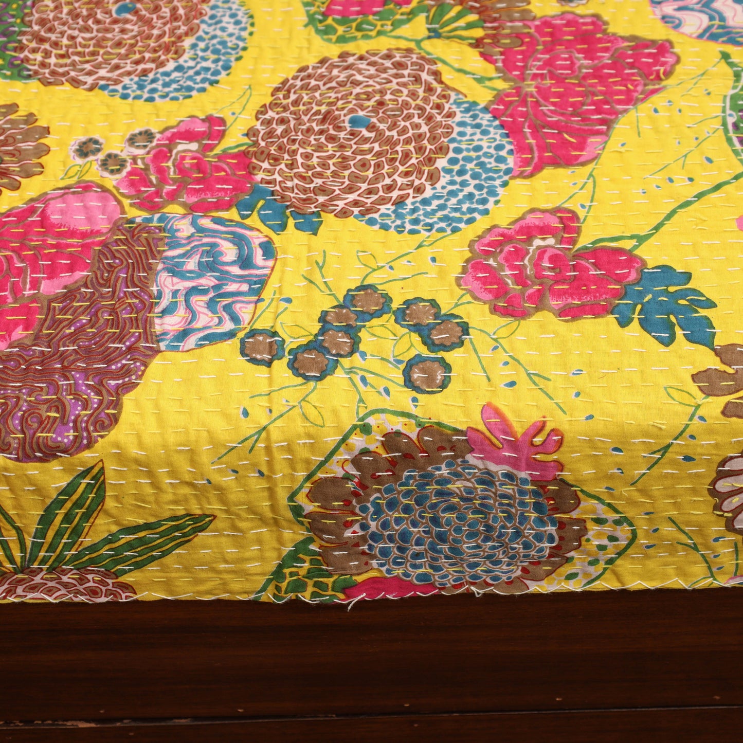 Yellow - Jaipur Print Single Tagai Kantha Bed Cover 75