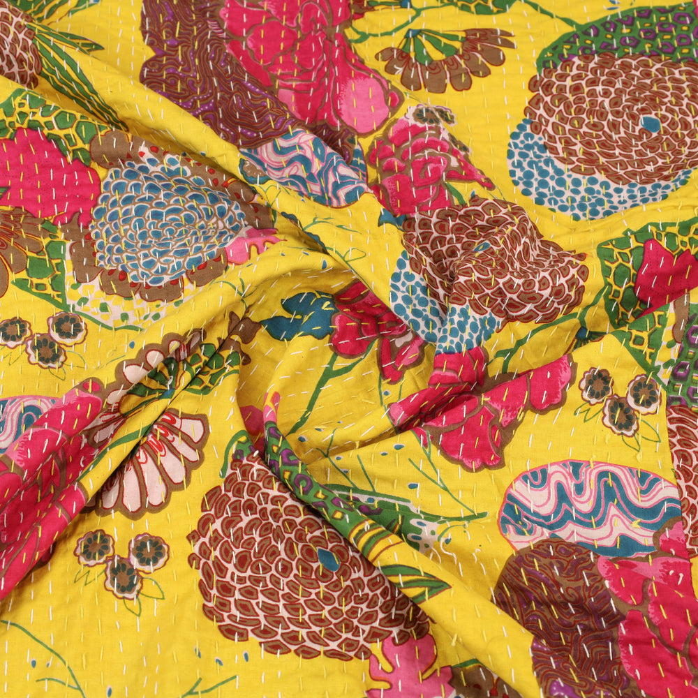 Yellow - Jaipur Print Single Tagai Kantha Bed Cover 75