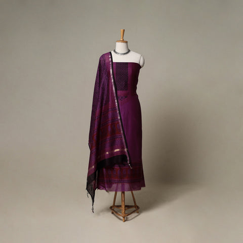 Bagh Hand Block Print Natural Dyed Chanderi Silk 3pc Unstitched Dress Material Suit Set 85