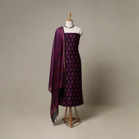 Bagh Hand Block Print Natural Dyed Chanderi Silk 3pc Unstitched Dress Material Suit Set 86