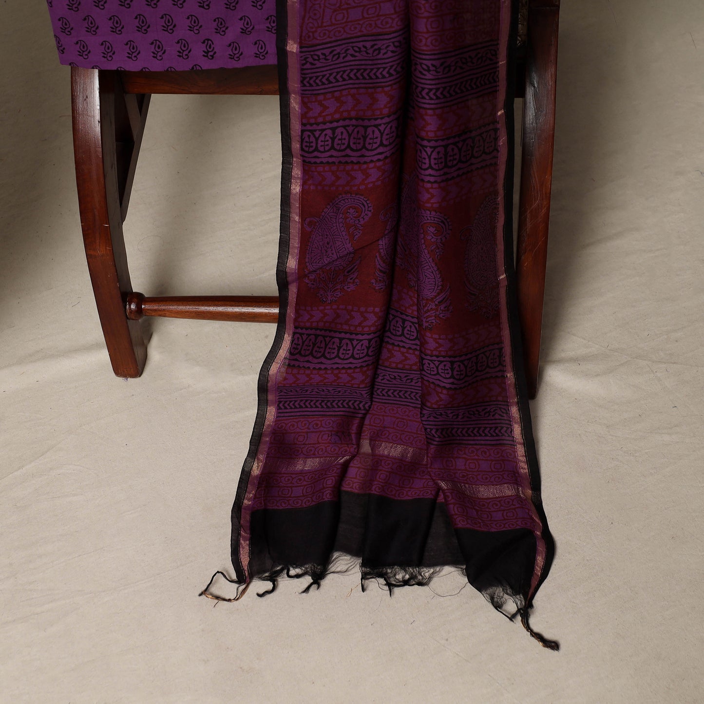 Bagh Hand Block Print Natural Dyed Chanderi Silk 3pc Unstitched Dress Material Suit Set 86