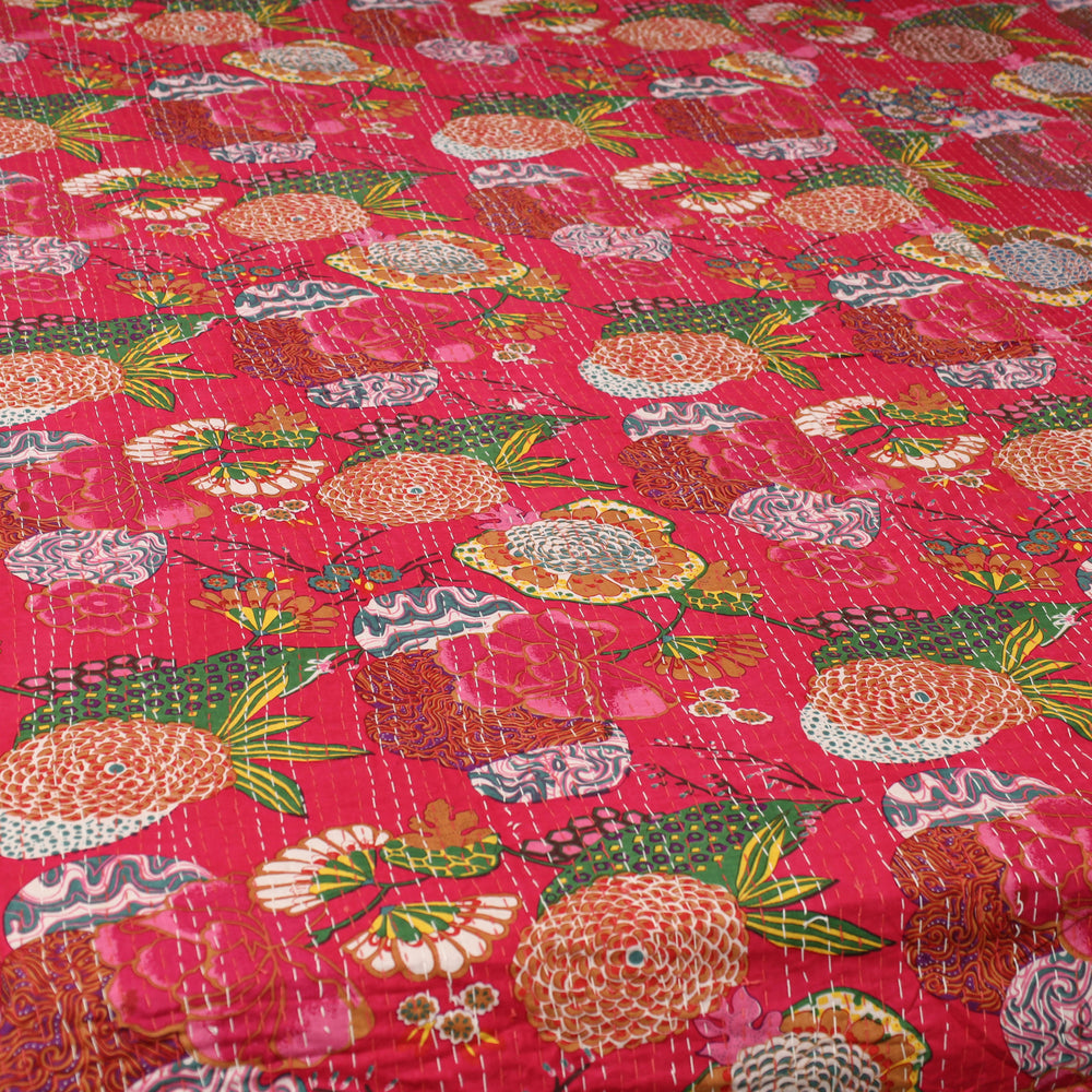 Red - Jaipur Print Single Tagai Kantha Bed Cover 77