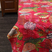 Red - Jaipur Print Single Tagai Kantha Bed Cover 77