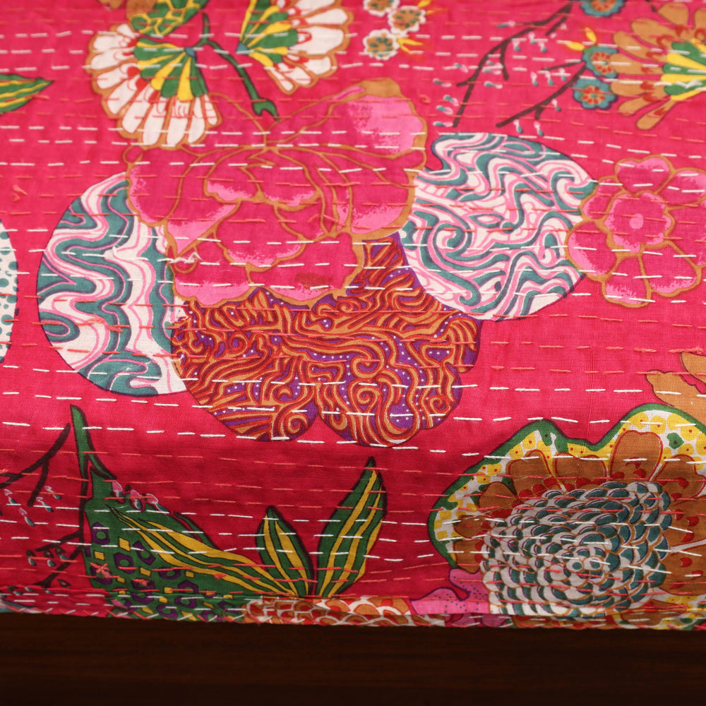 Red - Jaipur Print Single Tagai Kantha Bed Cover 77