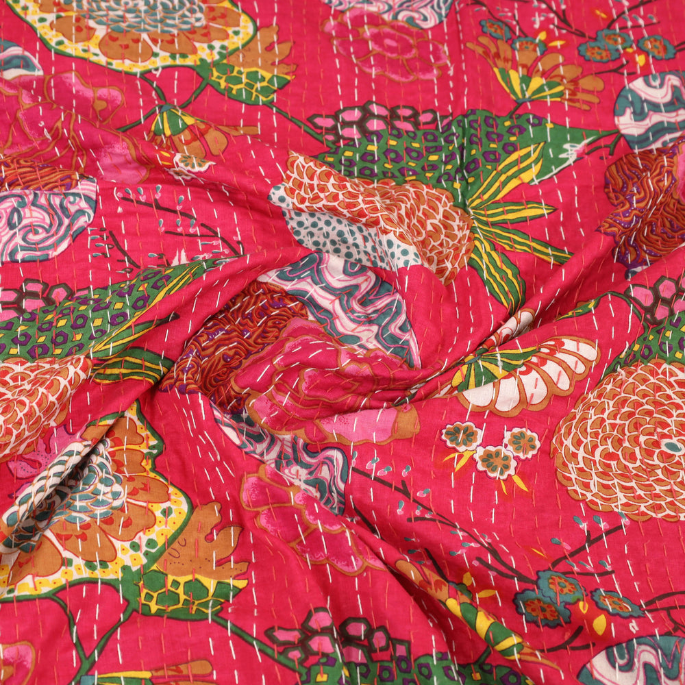 Red - Jaipur Print Single Tagai Kantha Bed Cover 77