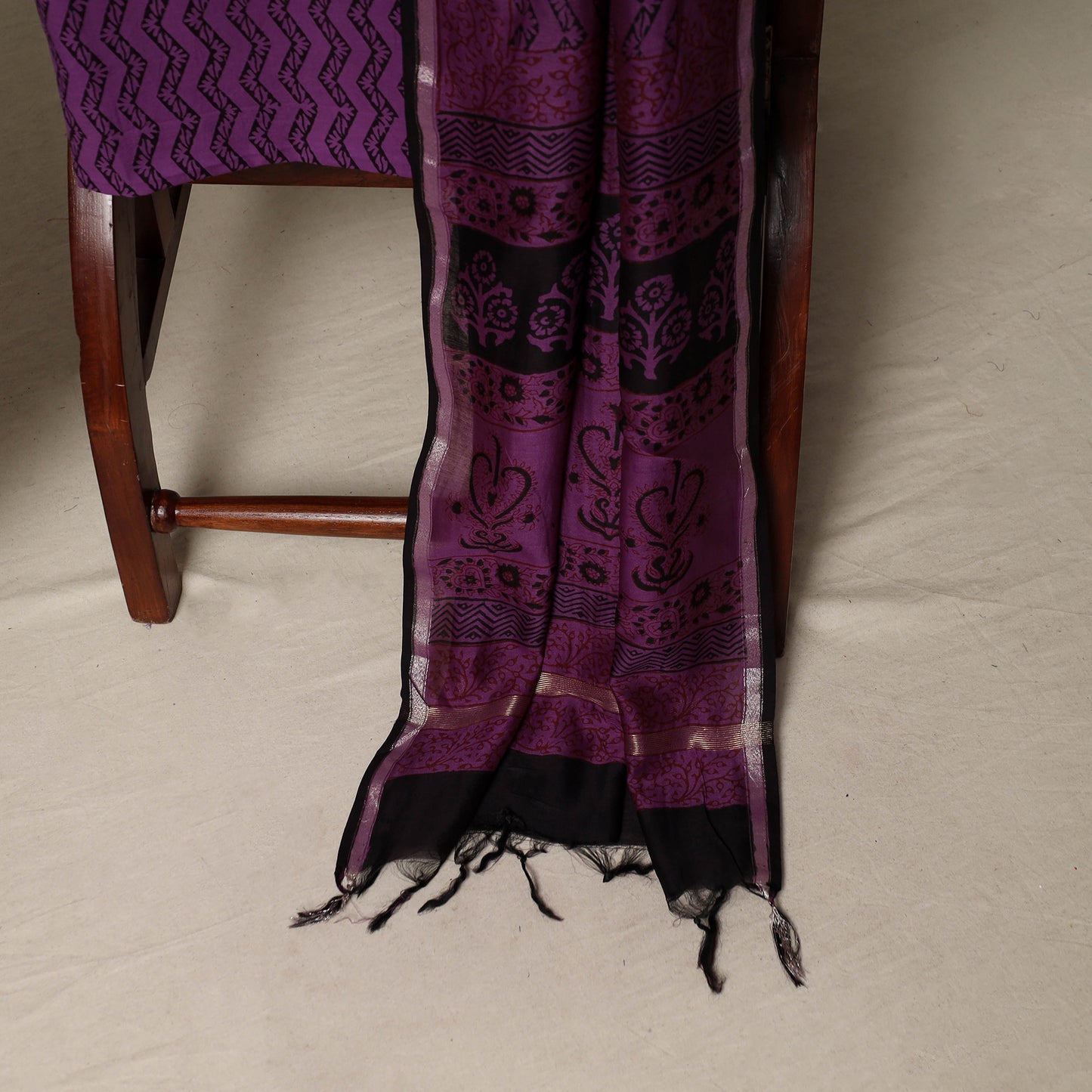 Bagh Hand Block Print Natural Dyed Chanderi Silk 3pc Unstitched Dress Material Suit Set 87