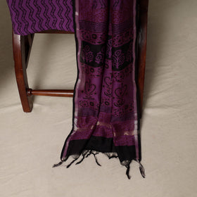 Bagh Hand Block Print Natural Dyed Chanderi Silk 3pc Unstitched Dress Material Suit Set 87