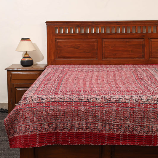 Red - Ajrakh Print Single Tagai Kantha Bed Cover 79