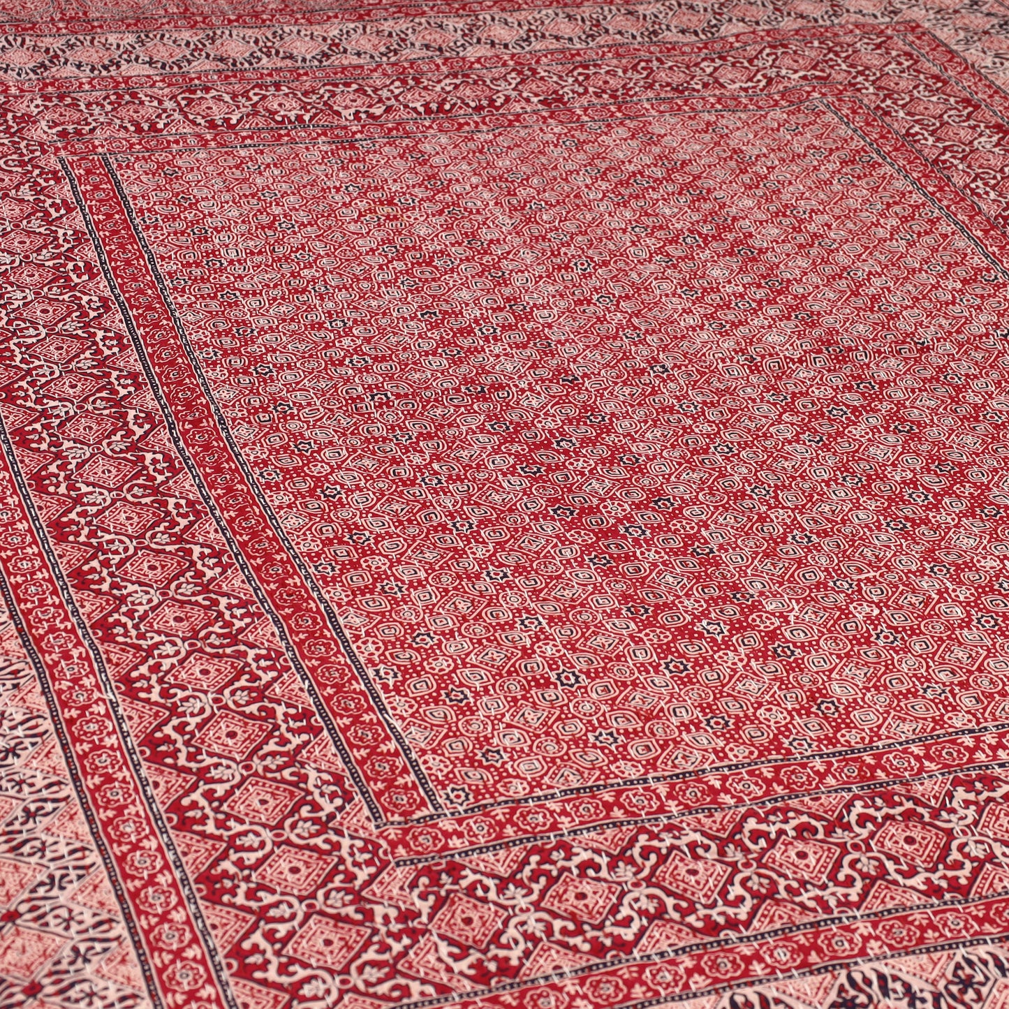 Red - Ajrakh Print Single Tagai Kantha Bed Cover 79