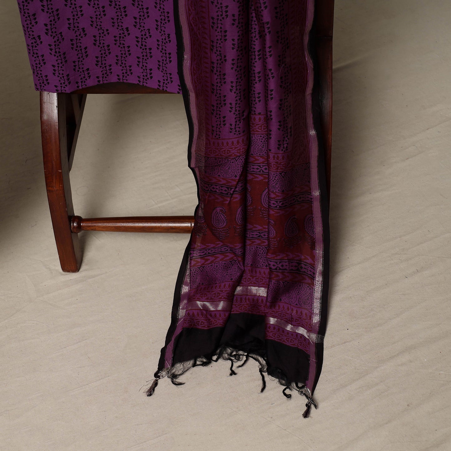 Bagh Hand Block Print Natural Dyed Chanderi Silk 3pc Unstitched Dress Material Suit Set 88