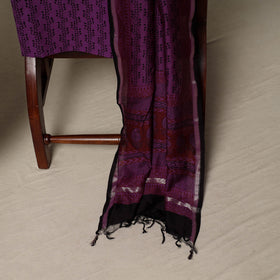 Bagh Hand Block Print Natural Dyed Chanderi Silk 3pc Unstitched Dress Material Suit Set 88