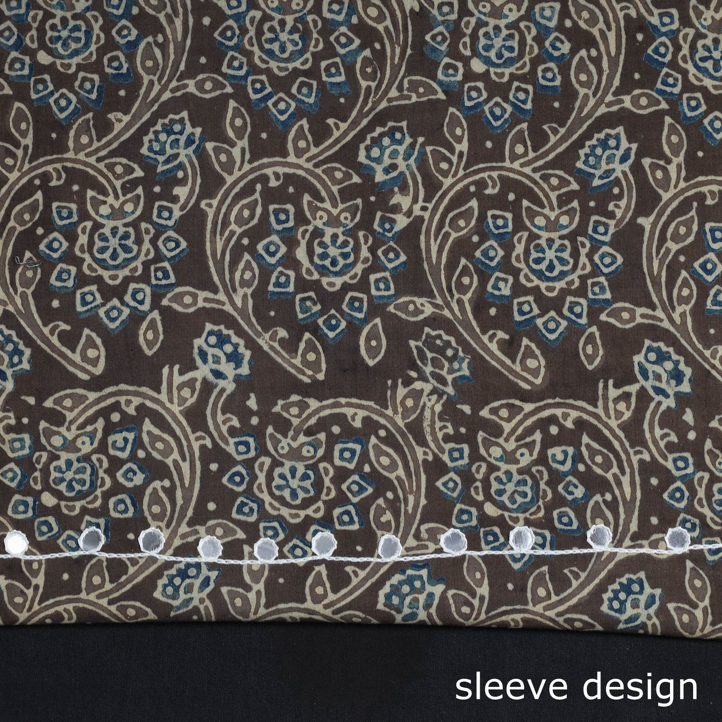 Brown - Gota Patti & Bead Work Embroidery Ajrakh Block Printed Cotton Kurta Material - 2.5 meter