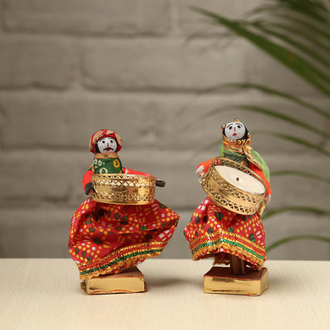  Rajasthani Puppet Couple Handmade Tealight Candle Holders (Set of 2) 