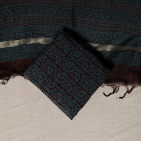 Bagh Hand Block Print Natural Dyed Chanderi Silk 3pc Unstitched Dress Material Suit Set 89