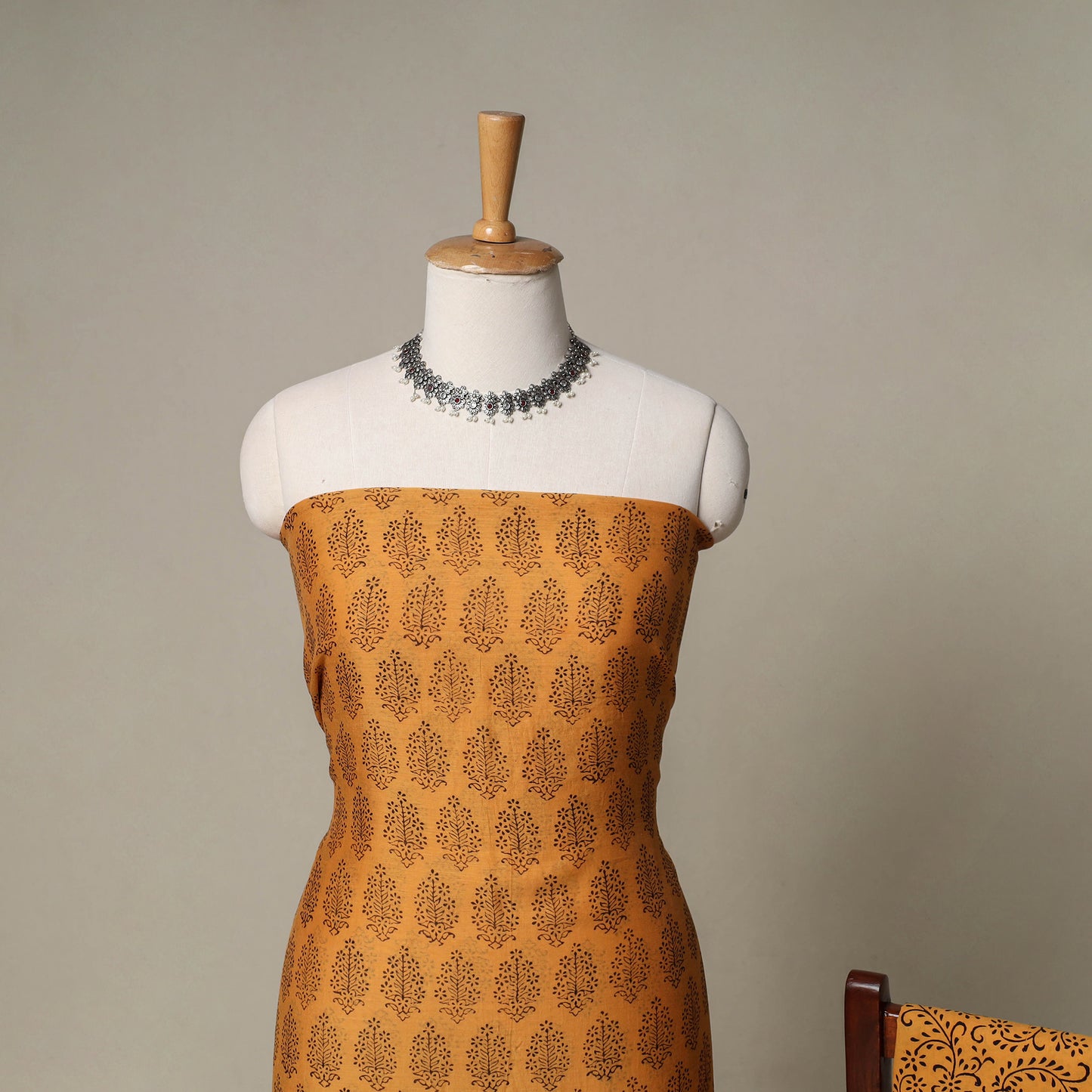 Bagh Hand Block Print Natural Dyed Chanderi Silk 3pc Unstitched Dress Material Suit Set 90