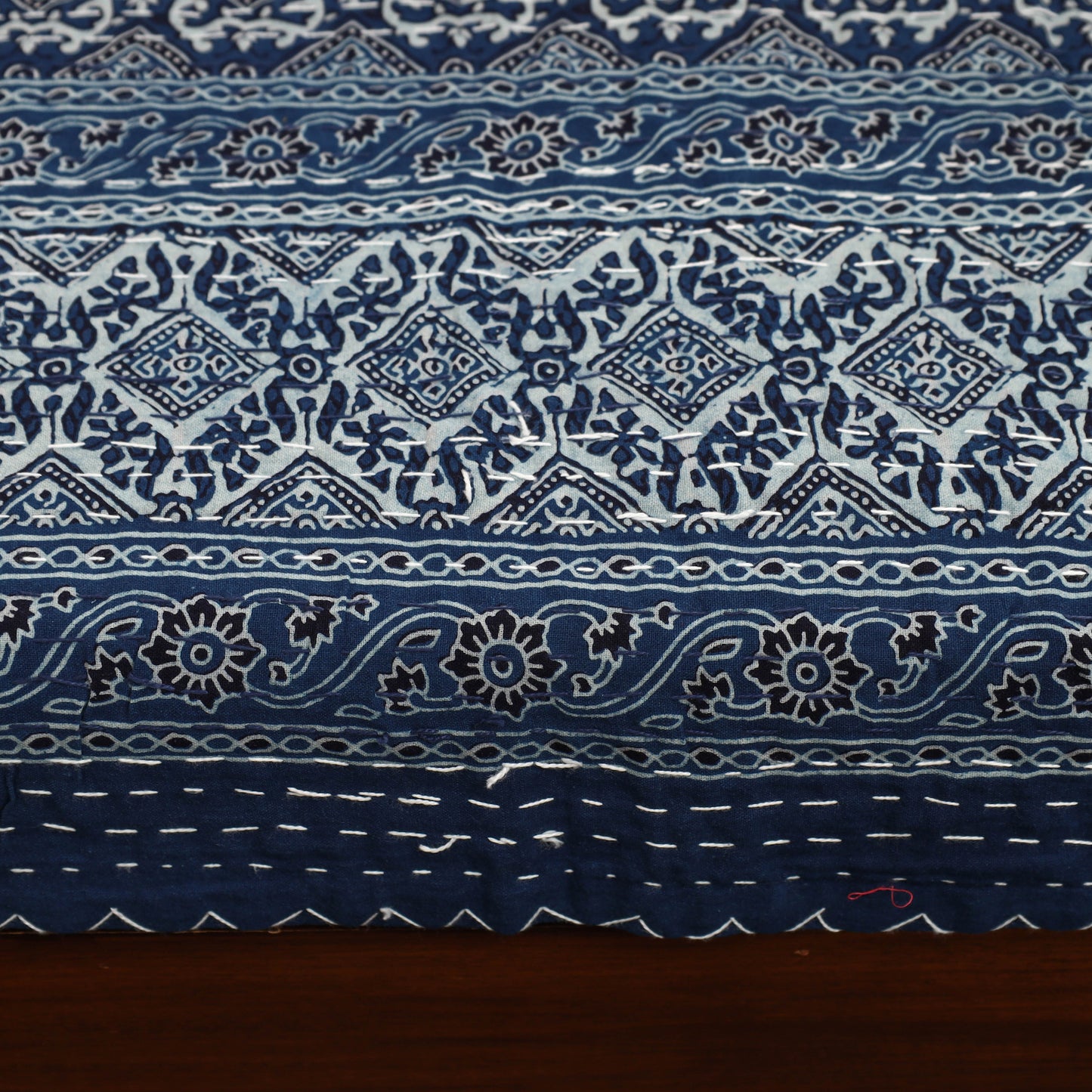 Blue - Ajrakh Print Single Tagai Kantha Bed Cover 81