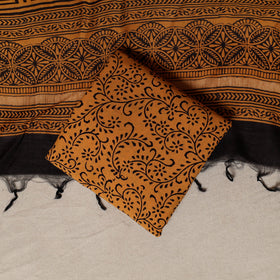 Bagh Hand Block Print Natural Dyed Chanderi Silk 3pc Unstitched Dress Material Suit Set 90