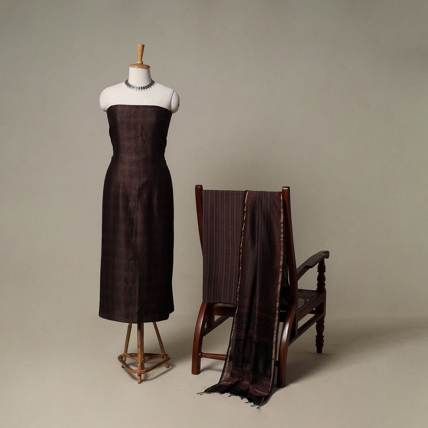 Bagh Hand Block Print Natural Dyed Chanderi Silk 3pc Unstitched Dress Material Suit Set 91