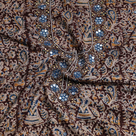 Buy Bead Work Embroidery Kalamkari Block Printed Cotton Kurta Material Online at iTokri.com
