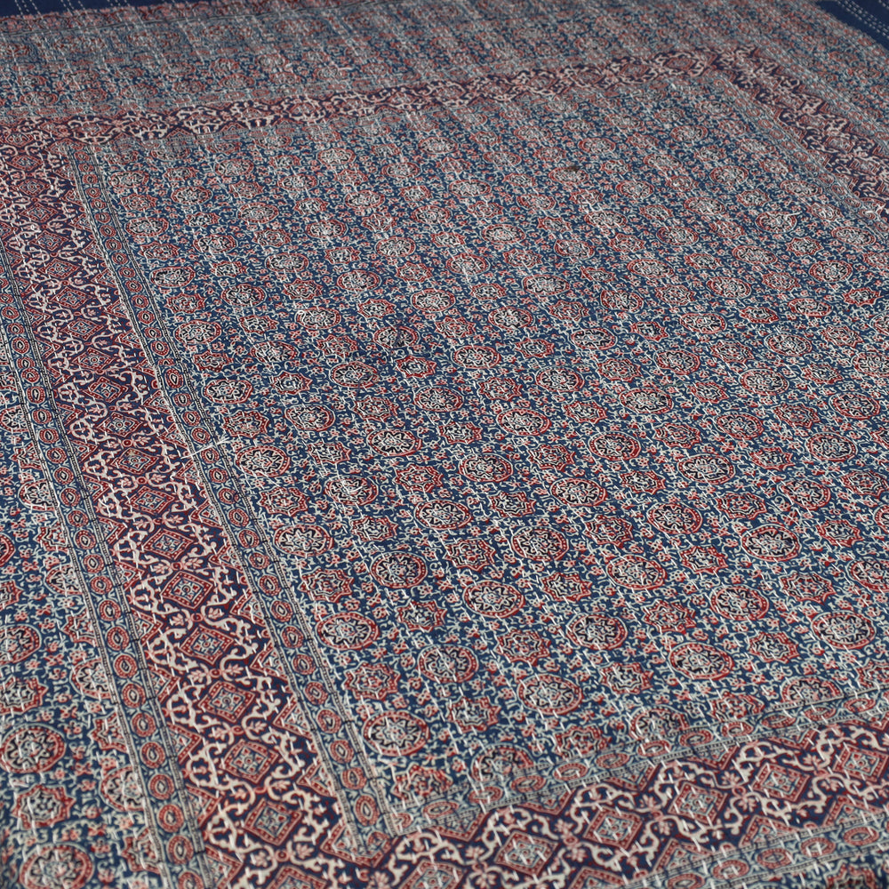 Blue - Ajrakh Print Single Tagai Kantha Bed Cover 83