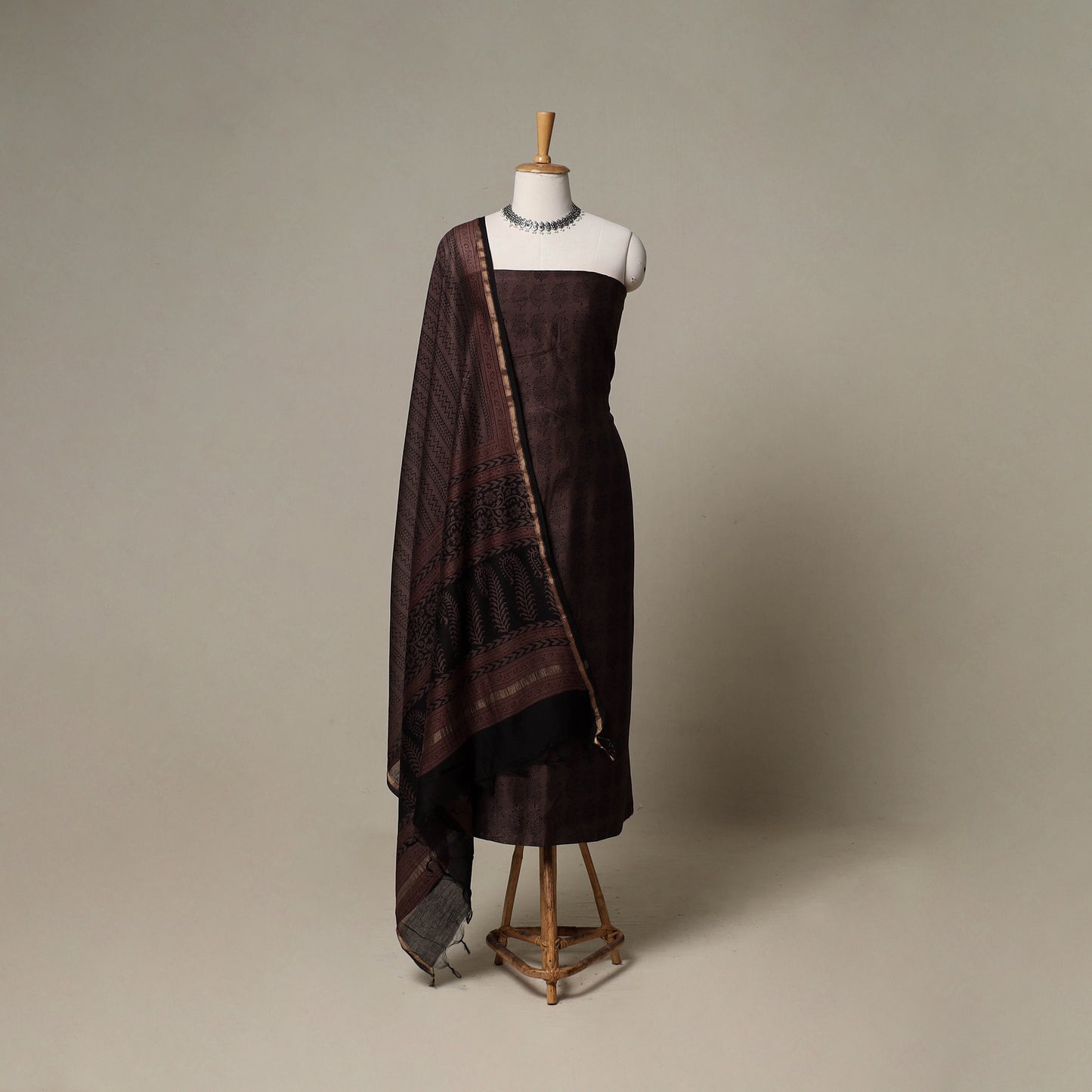 Bagh Hand Block Print Natural Dyed Chanderi Silk 3pc Unstitched Dress Material Suit Set 91