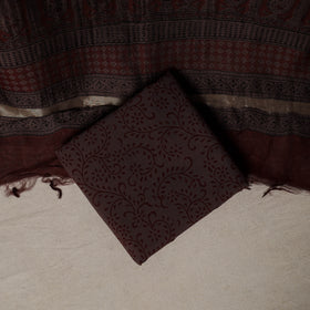 Bagh Hand Block Print Natural Dyed Chanderi Silk 3pc Unstitched Dress Material Suit Set 92