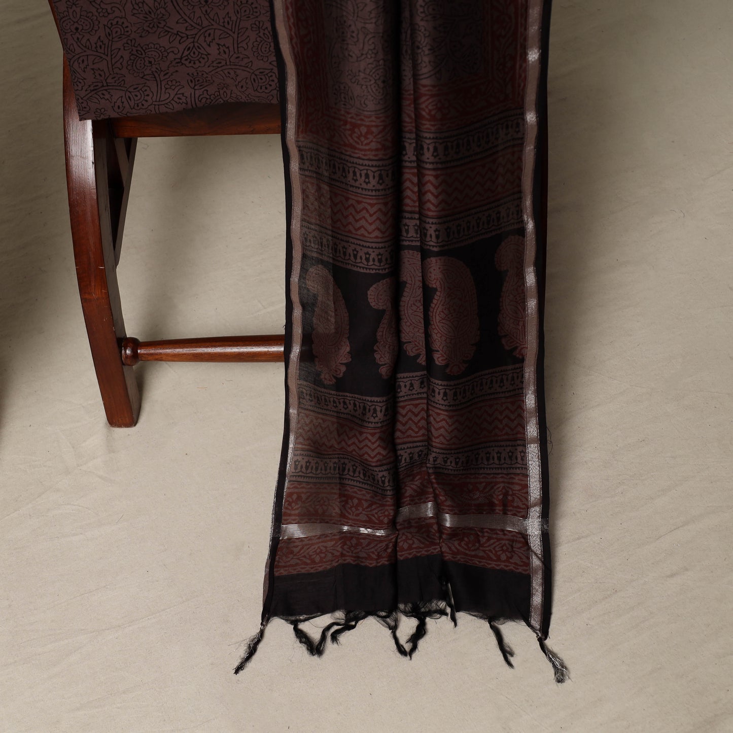 Bagh Hand Block Print Natural Dyed Chanderi Silk 3pc Unstitched Dress Material Suit Set 93