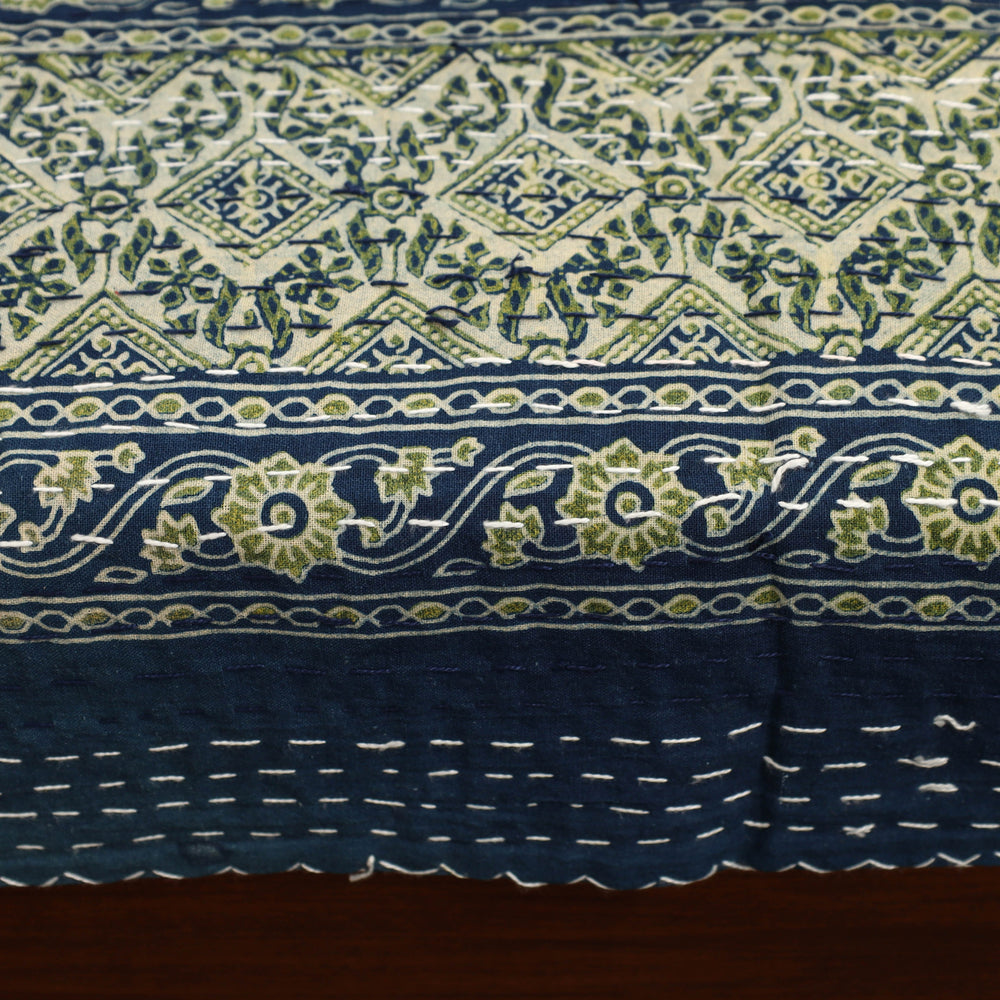 Green - Ajrakh Print Single Tagai Kantha Bed Cover 85