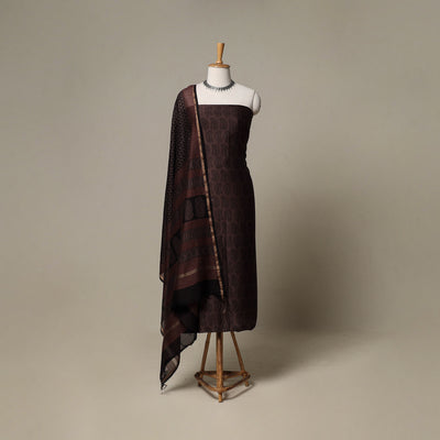 Bagh Hand Block Print Natural Dyed Chanderi Silk 3pc Unstitched Dress Material Suit Set 94