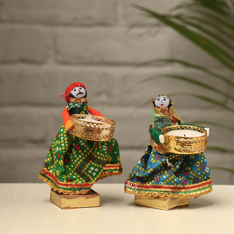  Rajasthani Puppet Couple Handmade Tealight Candle Holders (Set of 2) 