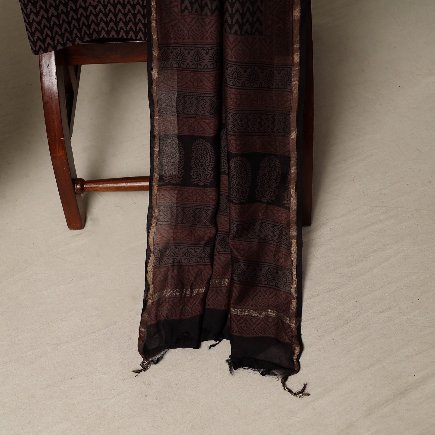 Bagh Hand Block Print Natural Dyed Chanderi Silk 3pc Unstitched Dress Material Suit Set 94