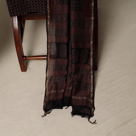 Bagh Hand Block Print Natural Dyed Chanderi Silk 3pc Unstitched Dress Material Suit Set 94