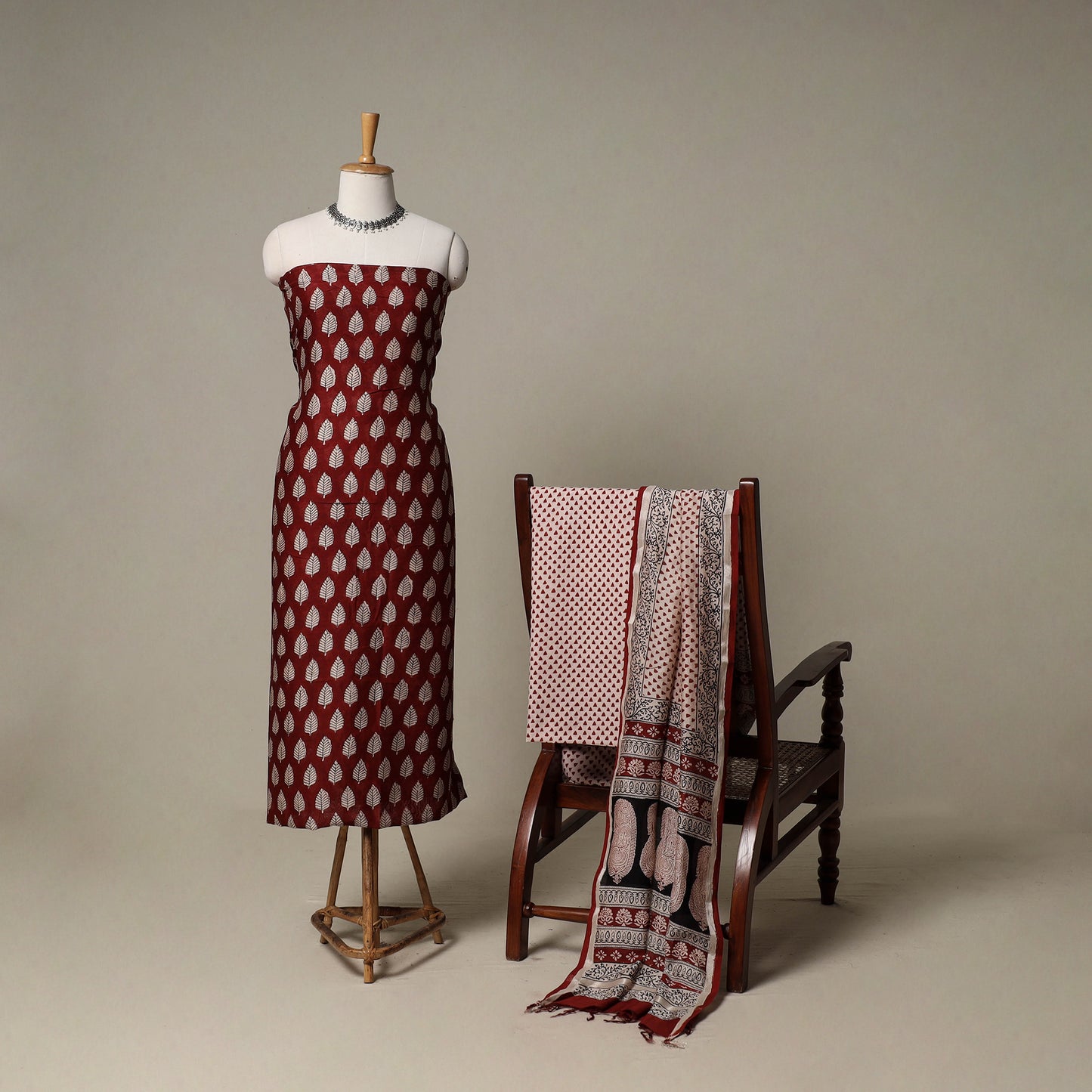 Bagh Hand Block Print Natural Dyed Chanderi Silk 3pc Unstitched Dress Material Suit Set 95