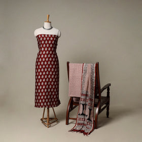 Bagh Hand Block Print Natural Dyed Chanderi Silk 3pc Unstitched Dress Material Suit Set 95