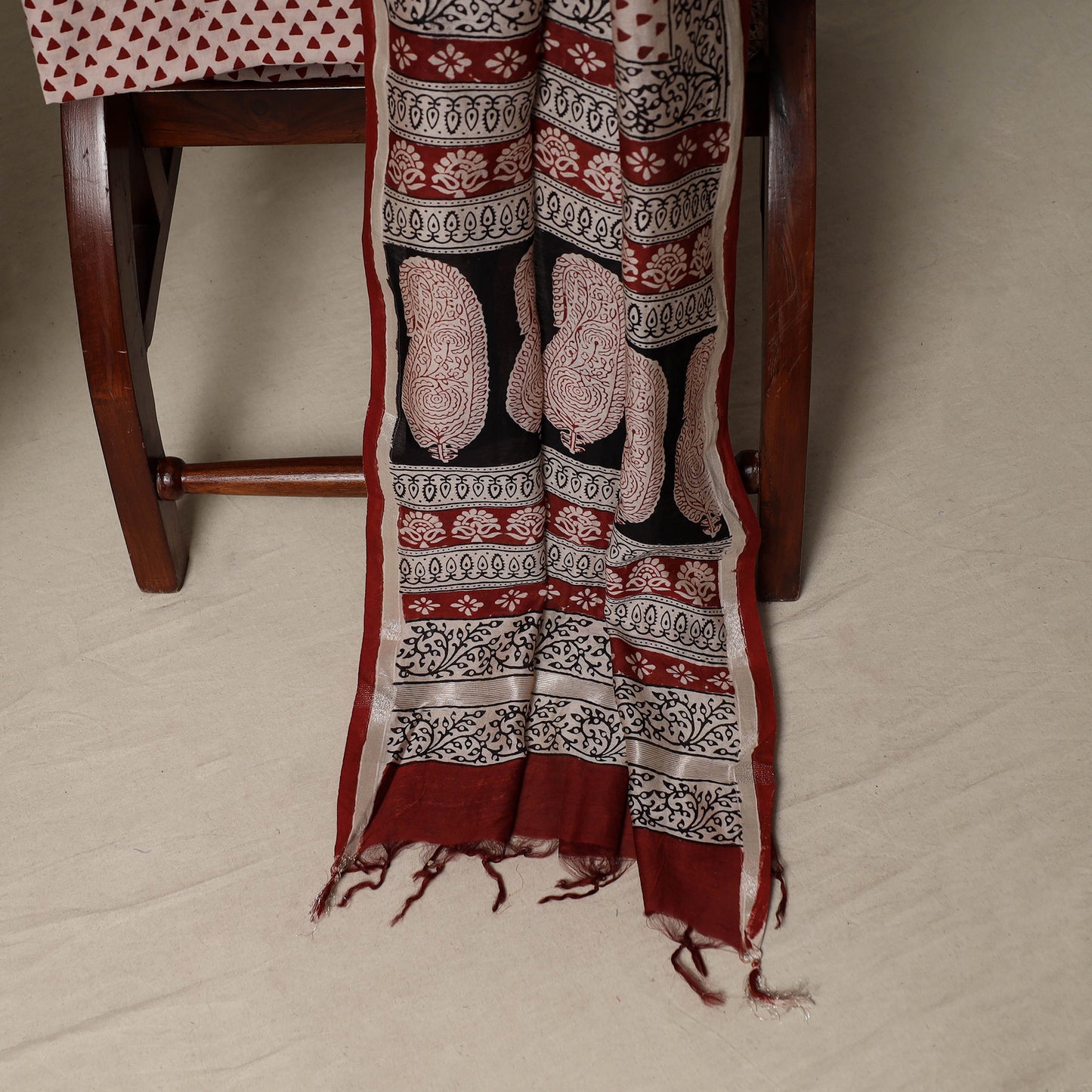 Bagh Hand Block Print Natural Dyed Chanderi Silk 3pc Unstitched Dress Material Suit Set 95