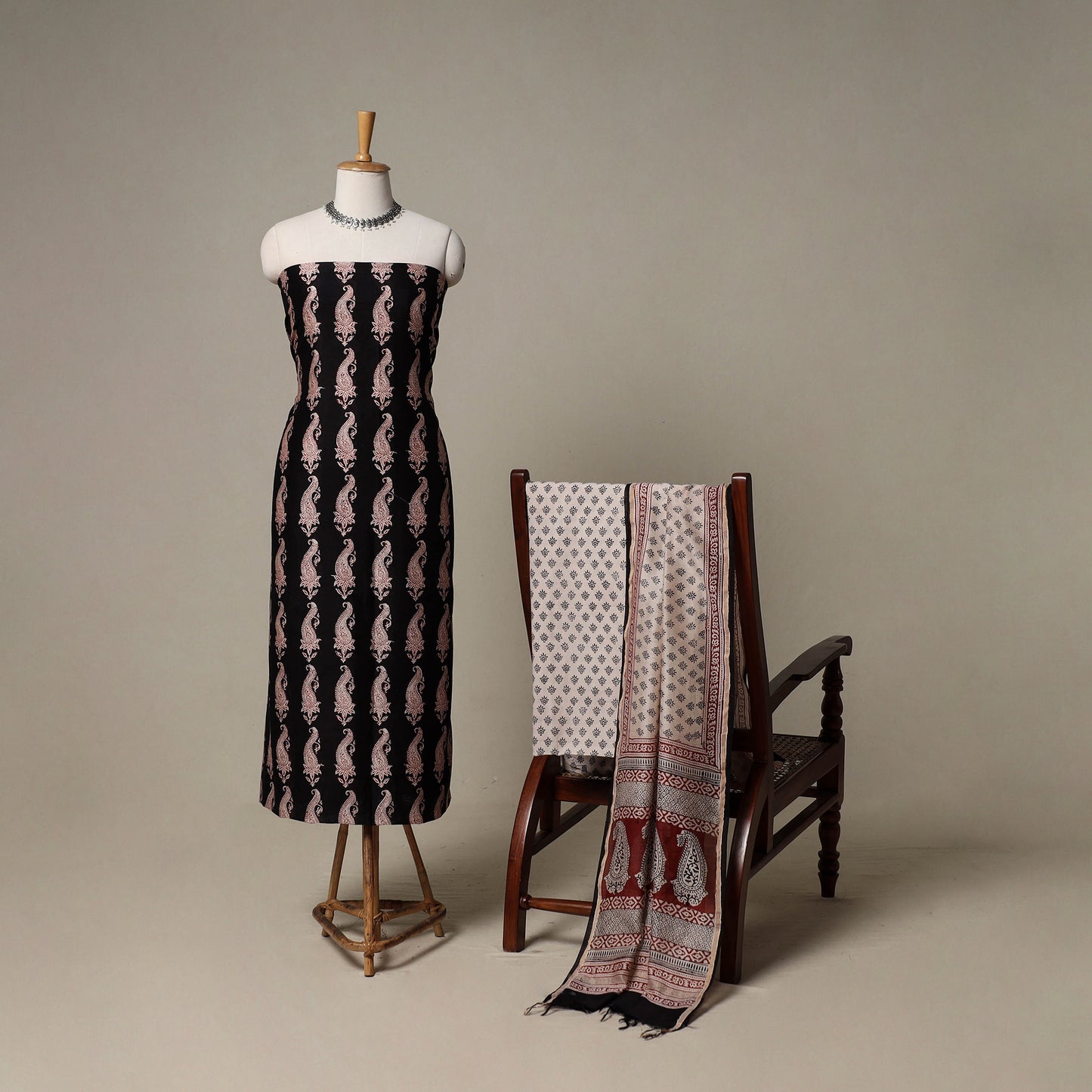 Bagh Hand Block Print Natural Dyed Chanderi Silk 3pc Unstitched Dress Material Suit Set 96