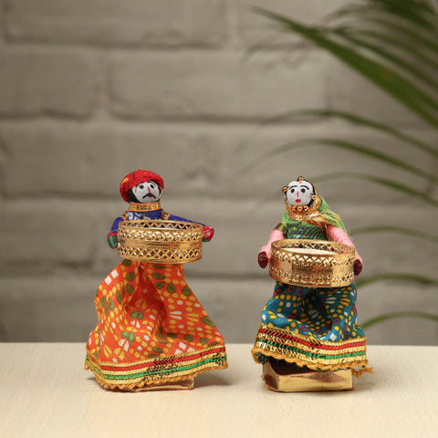 Rajasthani Puppet Couple Handmade Tealight Candle Holders (Set of 2) 