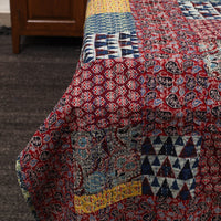 Red - Ajrakh Print Patchwork Single Tagai Kantha Bed Cover 89