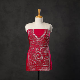 Buy Red Cotton Kurta material With Exclucive Kantha Work