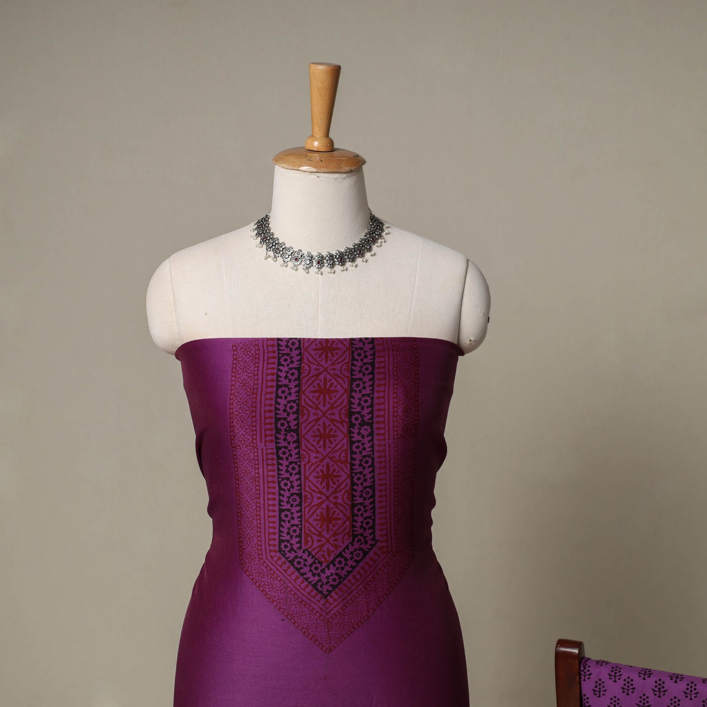 Bagh Hand Block Print Natural Dyed Chanderi Silk 3pc Unstitched Dress Material Suit Set 98