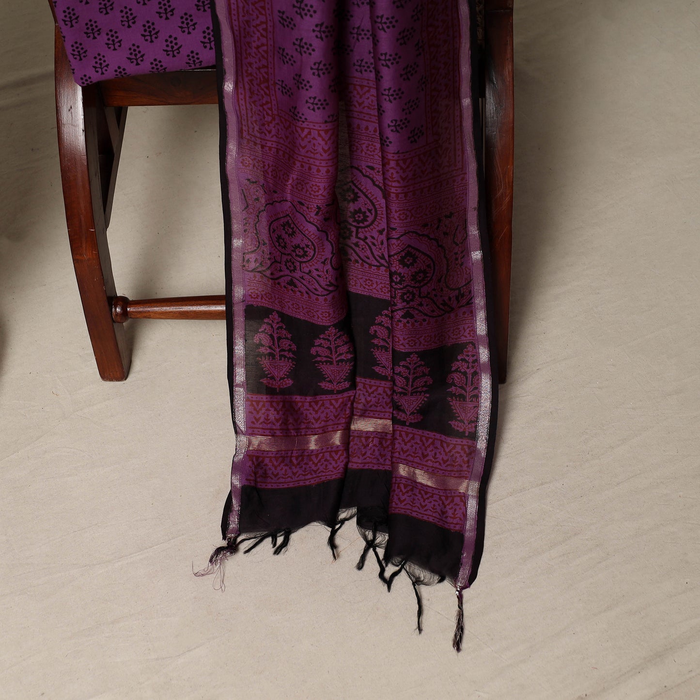 Bagh Hand Block Print Natural Dyed Chanderi Silk 3pc Unstitched Dress Material Suit Set 98