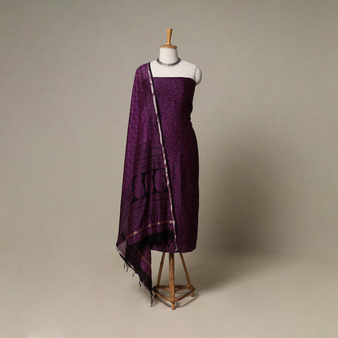 Bagh Hand Block Print Natural Dyed Chanderi Silk 3pc Unstitched Dress Material Suit Set 99