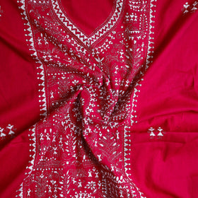Buy Red Cotton Kurta material With Exclucive Kantha Work