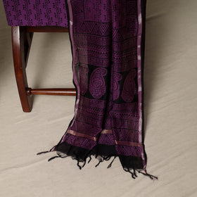 Bagh Hand Block Print Natural Dyed Chanderi Silk 3pc Unstitched Dress Material Suit Set 99