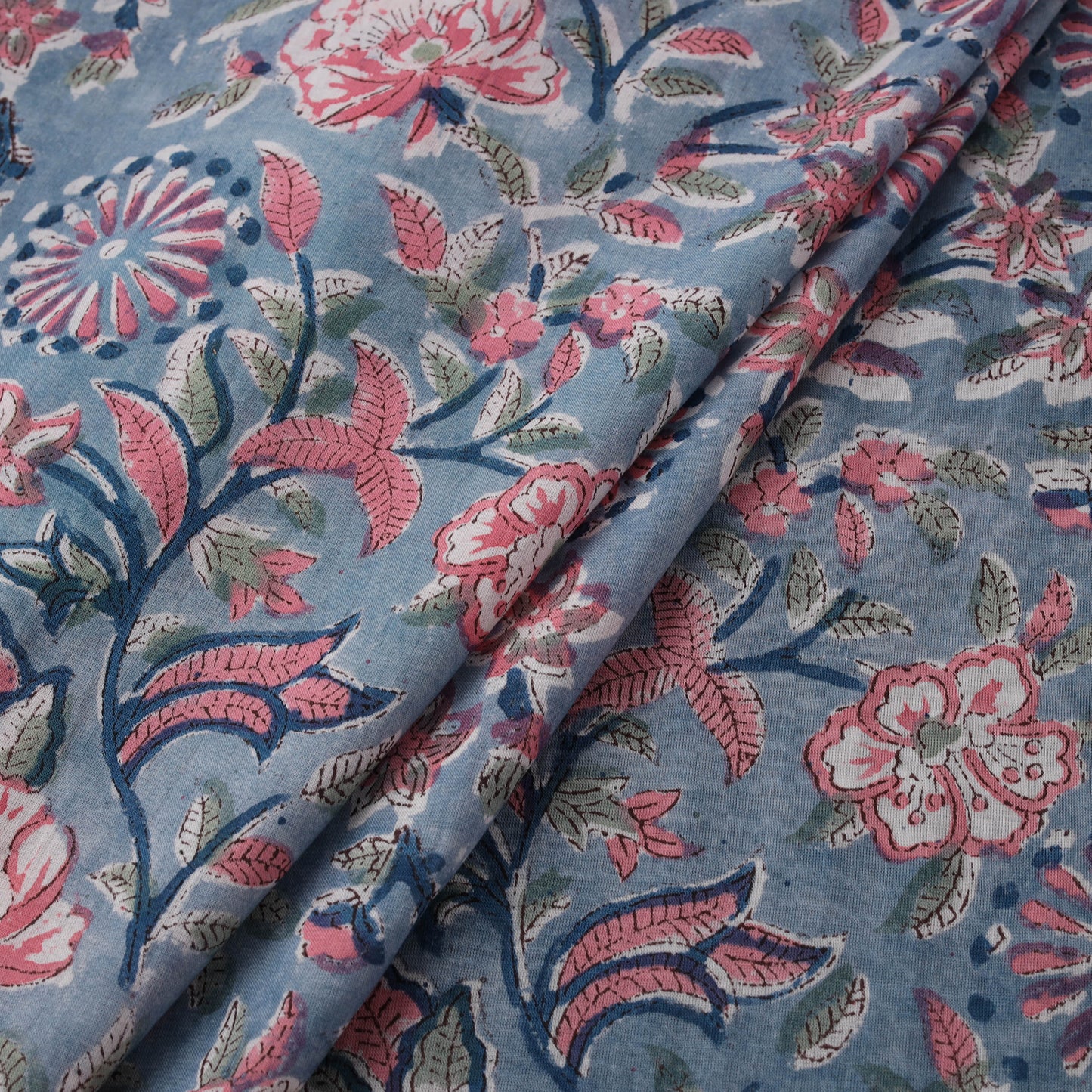 Blue - Sanganeri Hand Block Print Cotton Fabric 09